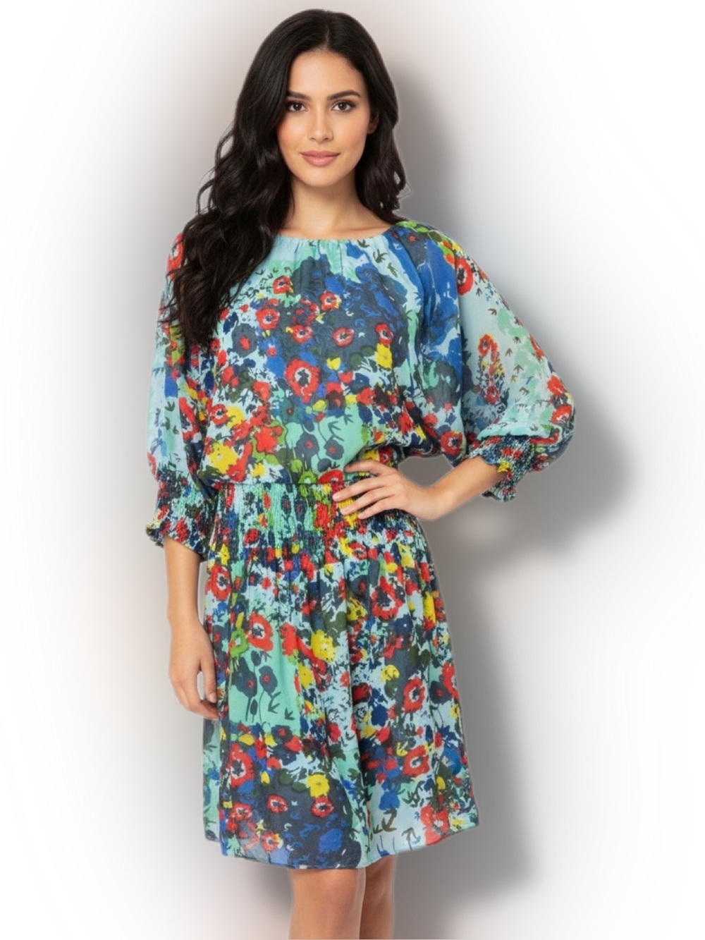 Madison Paige EUC Size Large Colorful Floral Smocked Dress
